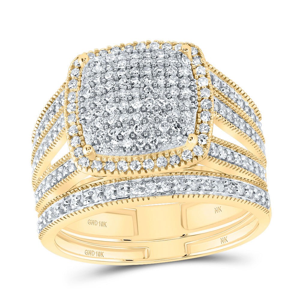 10K Yellow Gold Diamond Fashion Cushion Bridal Set 3/4 Cttw - Splendid Jewellery