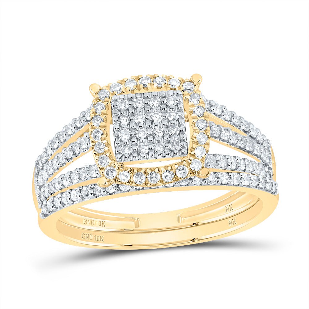 10K Yellow Gold Diamond Fashion Cushion Bridal Set 3/8 Cttw - Splendid Jewellery