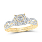 10K Yellow Gold Diamond Fashion Cushion Flower Bridal Set 1/3 Cttw - Splendid Jewellery