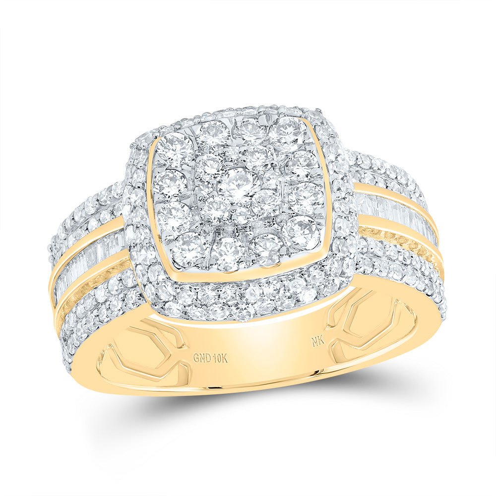 10K Yellow Gold Diamond Fashion Cushion Ring 1 1/3 Cttw - Splendid Jewellery