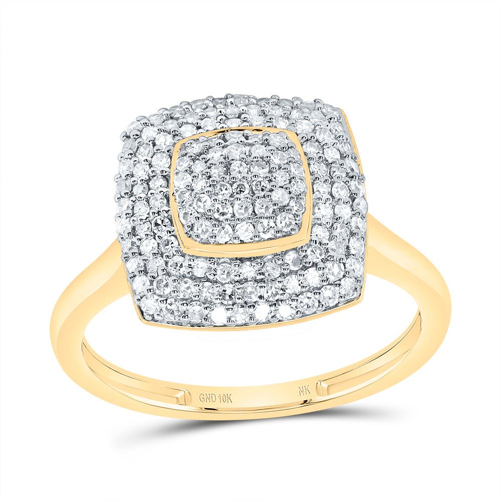 10K Yellow Gold Diamond Fashion Cushion Ring 1/2 Cttw - Splendid Jewellery