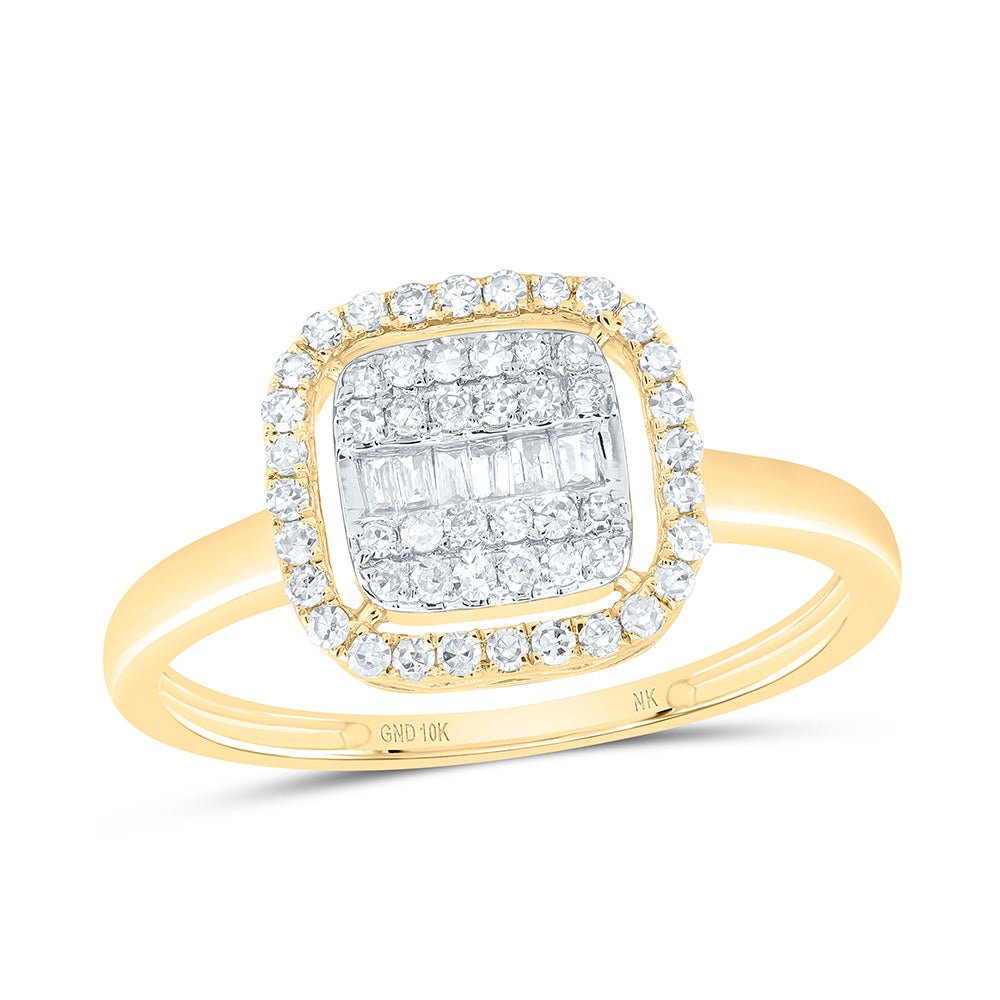 10K Yellow Gold Diamond Fashion Cushion Ring 1/3 Cttw - Splendid Jewellery