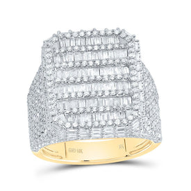 10K Yellow Gold Diamond Fashion Emerald Baguette Men's Ring 2 1/2 Cttw - Splendid Jewellery