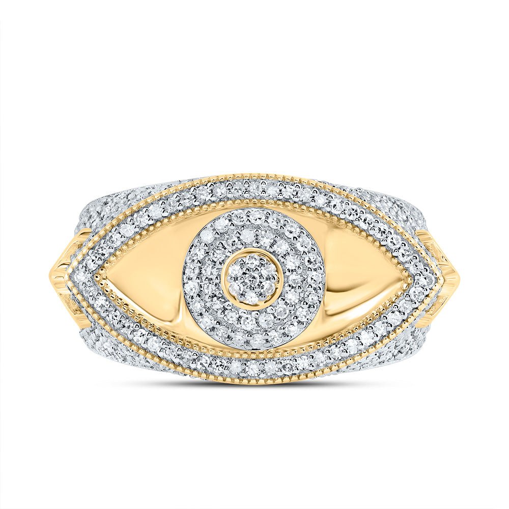 10K Yellow Gold Diamond Fashion Evil Eye Men's Ring 7/8 Cttw - Splendid Jewellery