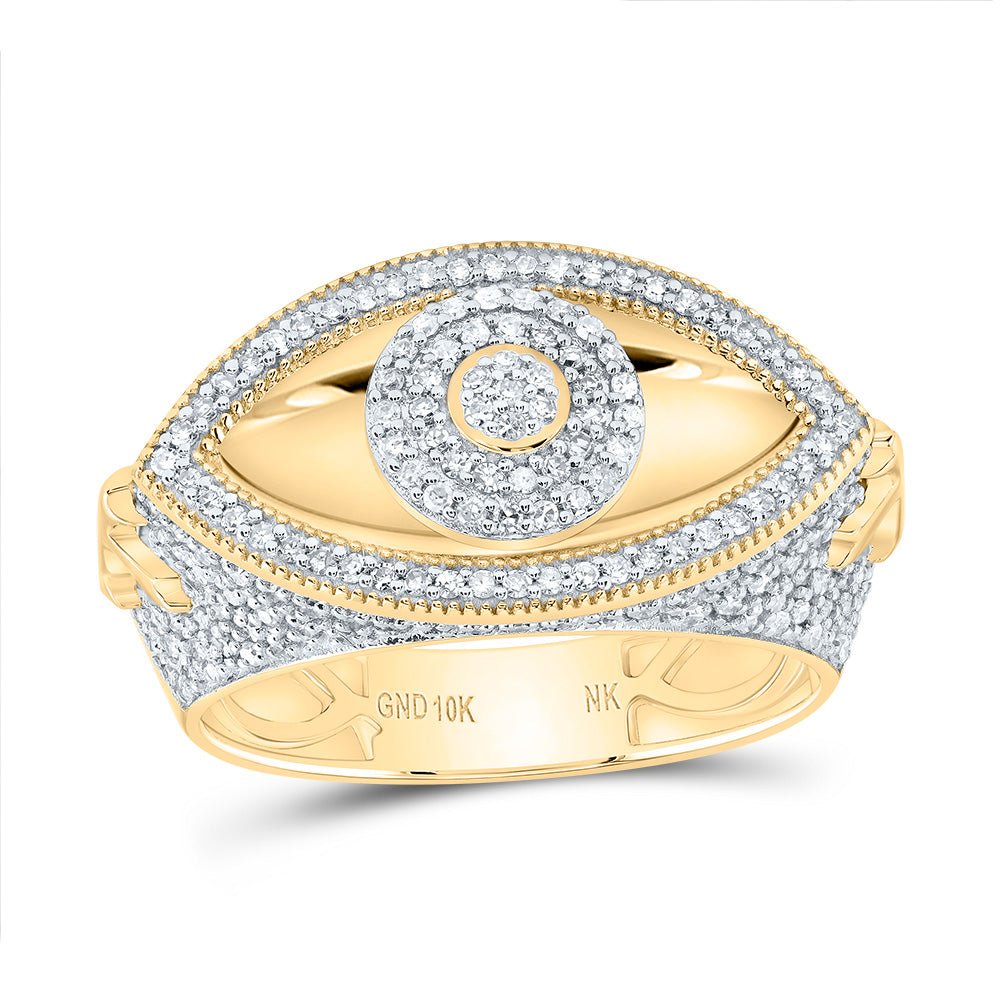10K Yellow Gold Diamond Fashion Evil Eye Men's Ring 7/8 Cttw - Splendid Jewellery