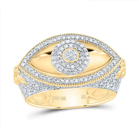 10K Yellow Gold Diamond Fashion Evil Eye Men's Ring 7/8 Cttw - Splendid Jewellery