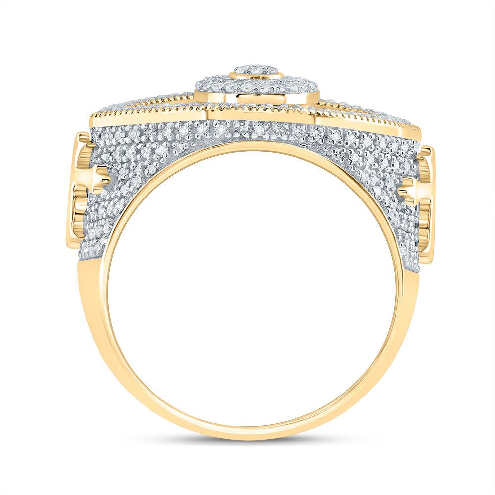 10K Yellow Gold Diamond Fashion Evil Eye Men's Ring 7/8 Cttw - Splendid Jewellery