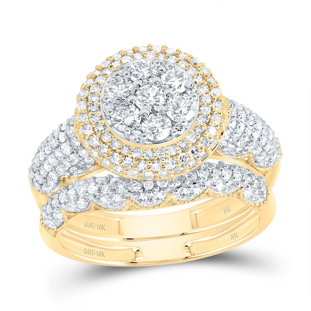 10K Yellow Gold Diamond Fashion Flower Bridal Set 1 1/2 Cttw - Splendid Jewellery