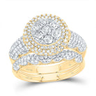 10K Yellow Gold Diamond Fashion Flower Bridal Set 1 1/2 Cttw - Splendid Jewellery