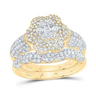 10K Yellow Gold Diamond Fashion Flower Bridal Set 1 1/4 Cttw - Splendid Jewellery
