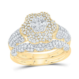 10K Yellow Gold Diamond Fashion Flower Bridal Set 1 1/4 Cttw - Splendid Jewellery