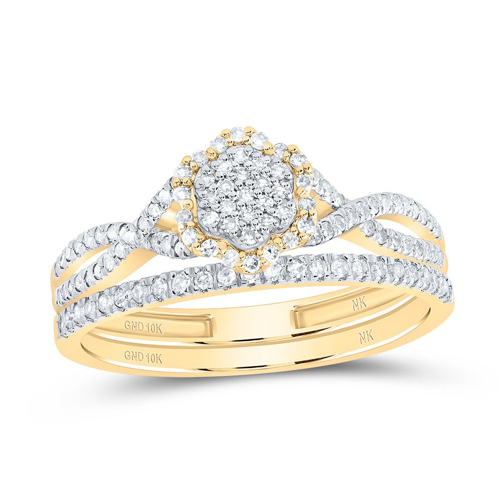 10K Yellow Gold Diamond Fashion Flower Bridal Set 1/3 Cttw - Splendid Jewellery