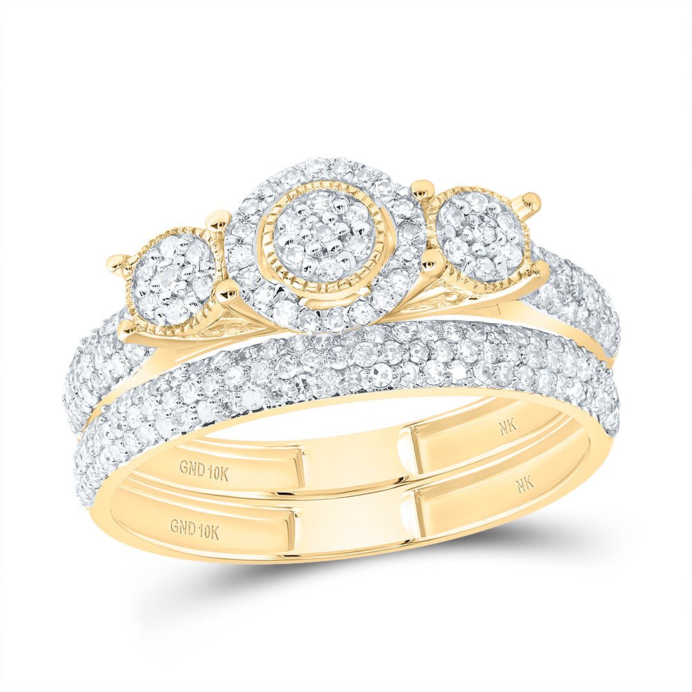 10K Yellow Gold Diamond Fashion Flower Bridal Set 5/8 Cttw - Splendid Jewellery