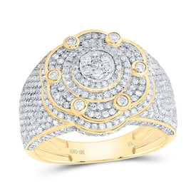 10K Yellow Gold Diamond Fashion Flower Men's Ring 1 7/8 Cttw - Splendid Jewellery
