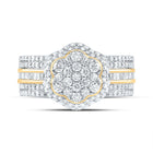 10K Yellow Gold Diamond Fashion Flower Ring 1 Cttw - Splendid Jewellery