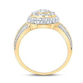 10K Yellow Gold Diamond Fashion Flower Ring 1 Cttw - Splendid Jewellery