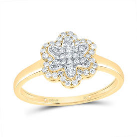 10K Yellow Gold Diamond Fashion Flower Ring 1/4 Cttw - Splendid Jewellery