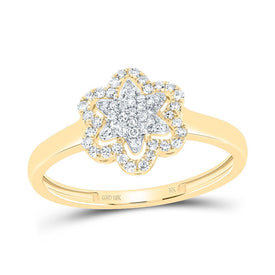 10K Yellow Gold Diamond Fashion Flower Ring 1/5 Cttw - Splendid Jewellery