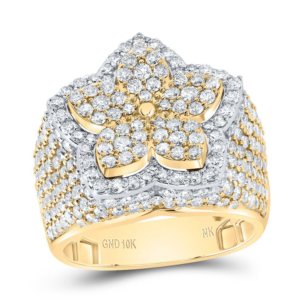 10K Yellow Gold Diamond Fashion Flower Ring 3 Cttw - Splendid Jewellery
