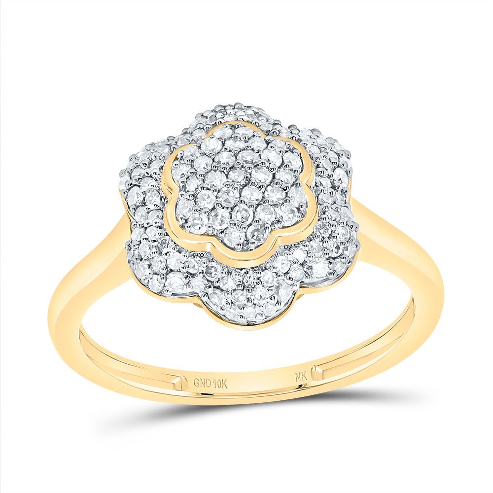 10K Yellow Gold Diamond Fashion Flower Ring 3/8 Cttw - Splendid Jewellery