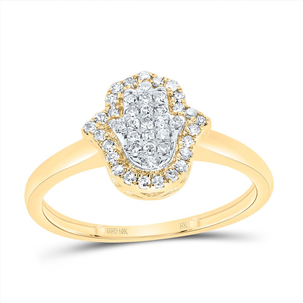 10K Yellow Gold Diamond Fashion Hamsa Ring 1/5 Cttw - Splendid Jewellery