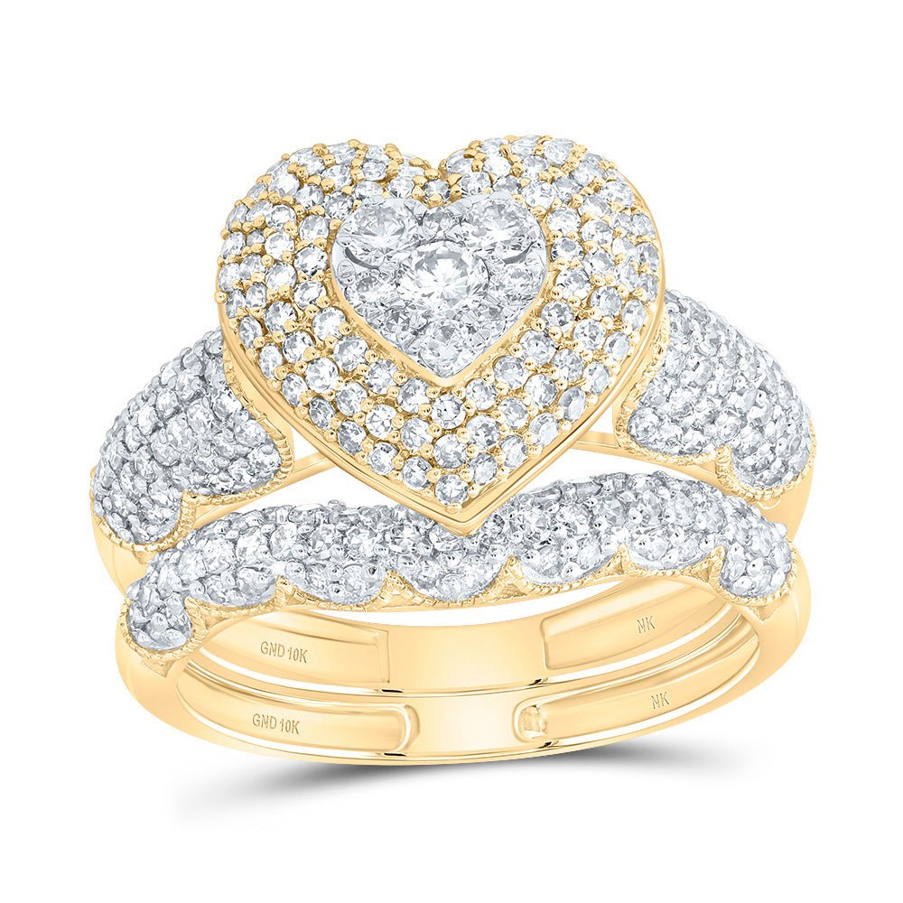 10K Yellow Gold Diamond Fashion Heart Bridal Set 1 1/5 Cttw - Splendid Jewellery