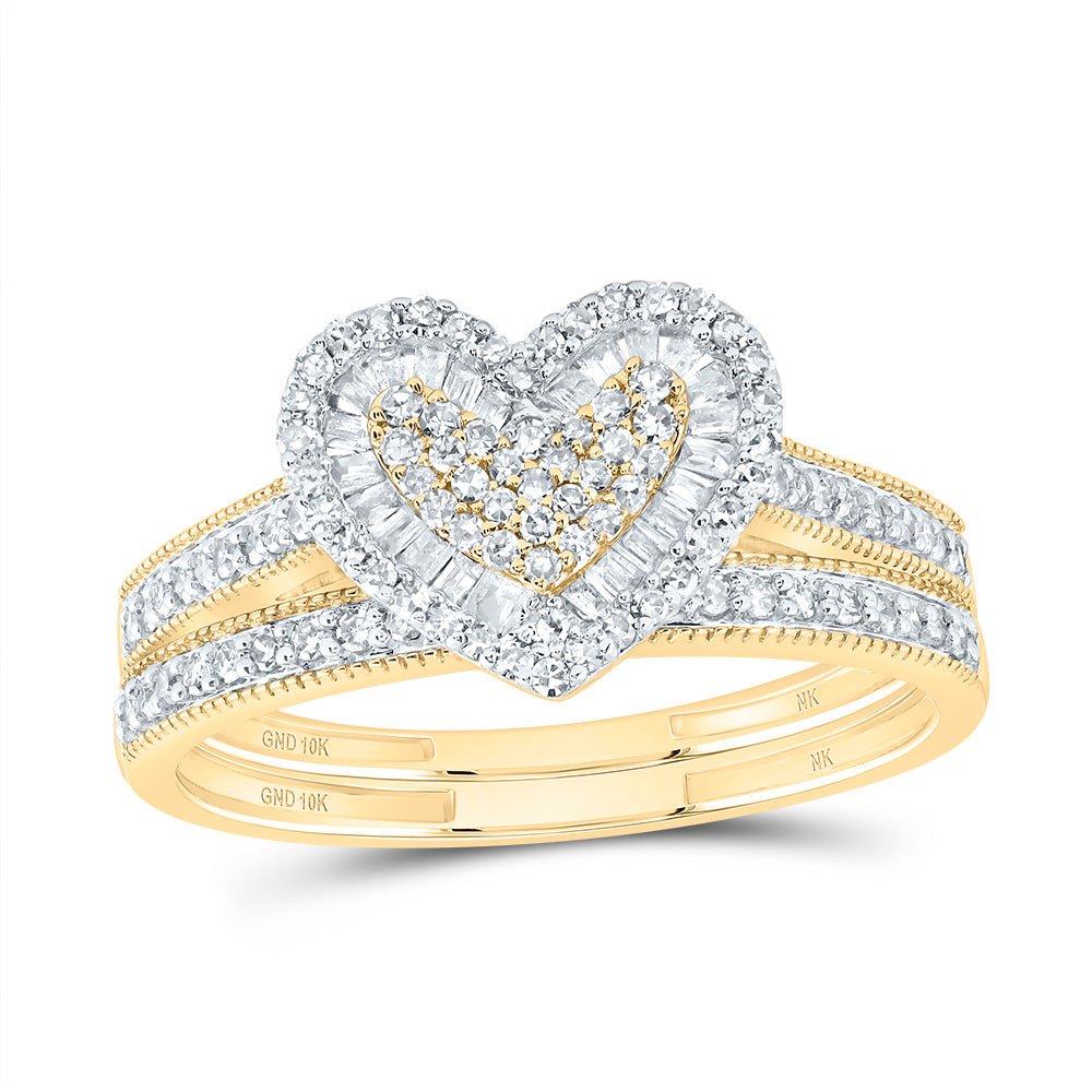 10K Yellow Gold Diamond Fashion Heart Bridal Set 1/2 Cttw - Splendid Jewellery