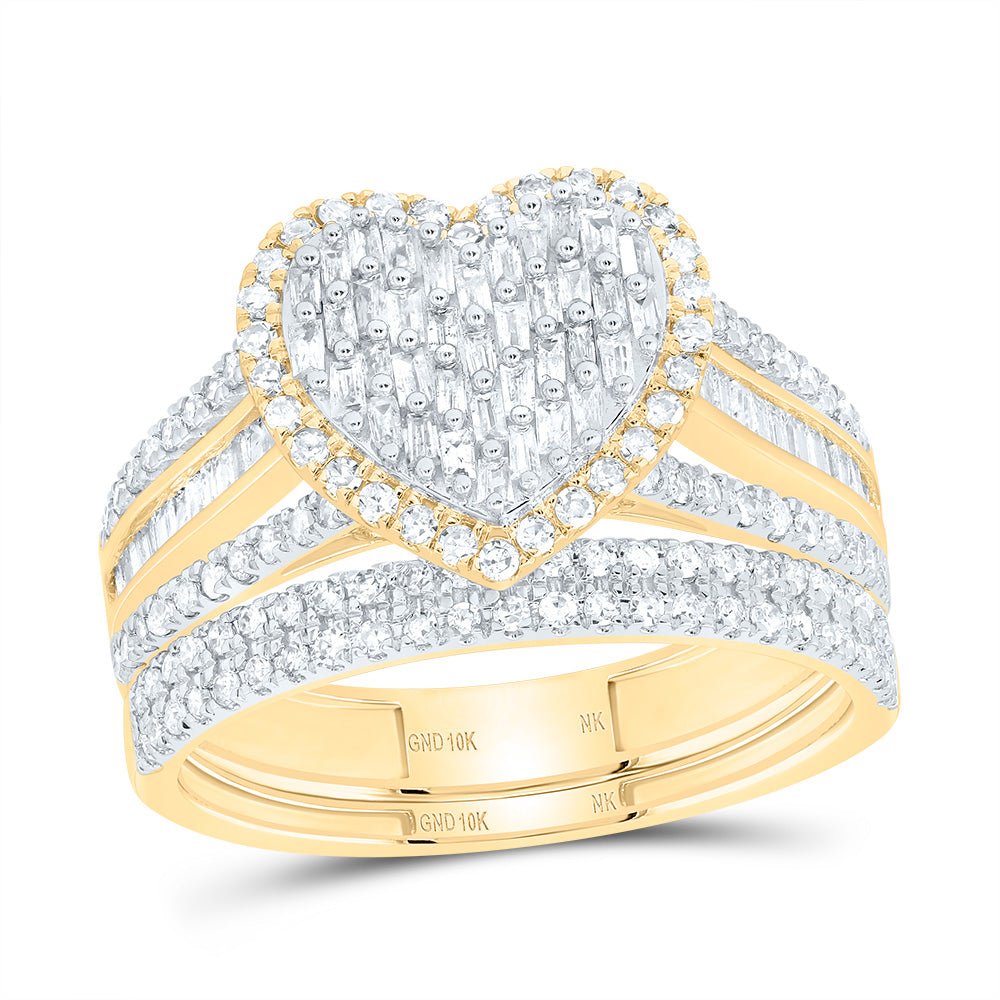 10K Yellow Gold Diamond Fashion Heart Bridal Set 3/4 Cttw - Splendid Jewellery
