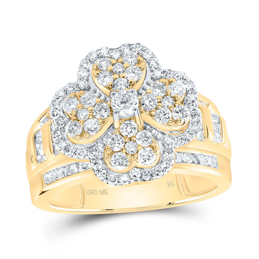 10K Yellow Gold Diamond Fashion Heart Clover Ring 1 3/8 Cttw - Splendid Jewellery