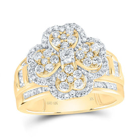 10K Yellow Gold Diamond Fashion Heart Clover Ring 1 3/8 Cttw - Splendid Jewellery