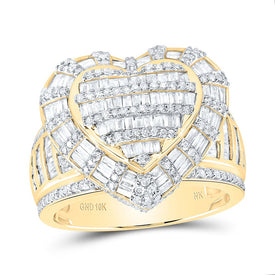 10K Yellow Gold Diamond Fashion Heart Ring 1 7/8 Cttw - Splendid Jewellery