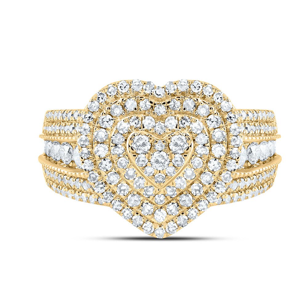 10K Yellow Gold Diamond Fashion Heart Ring 1 Cttw - Splendid Jewellery