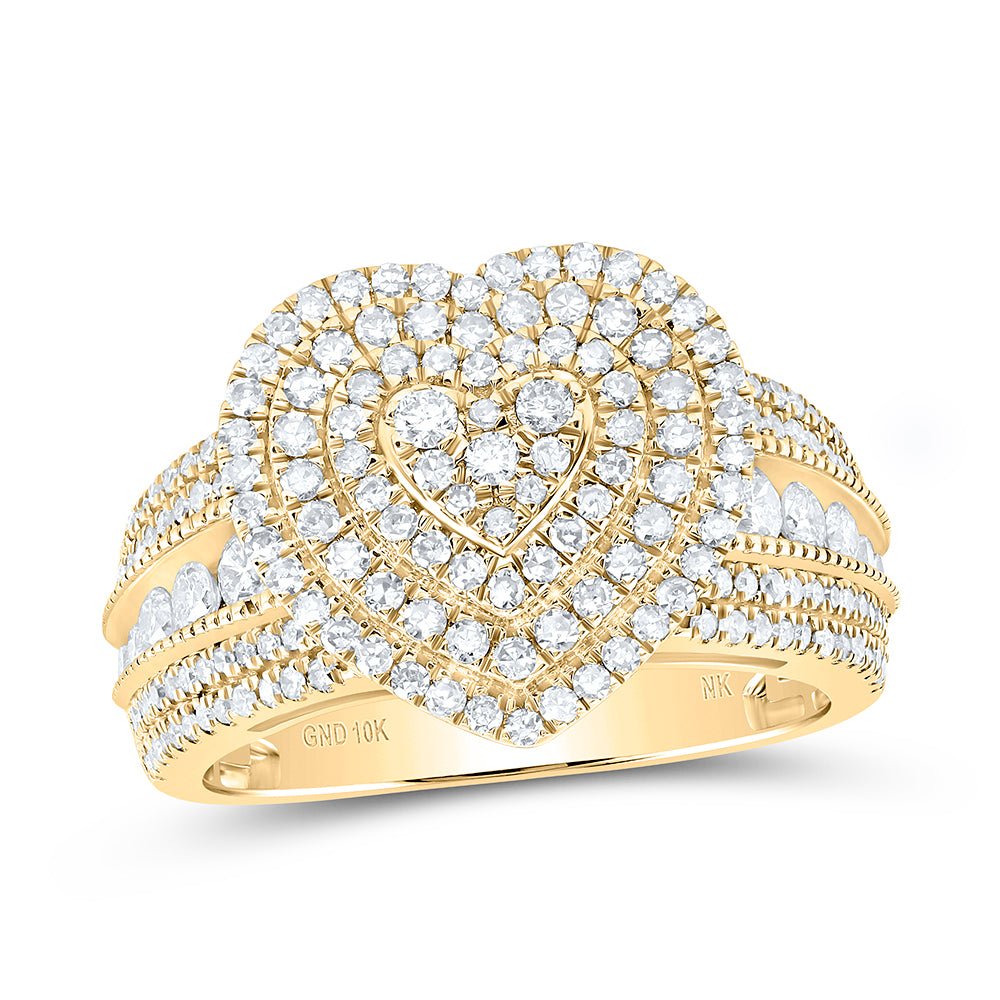 10K Yellow Gold Diamond Fashion Heart Ring 1 Cttw - Splendid Jewellery