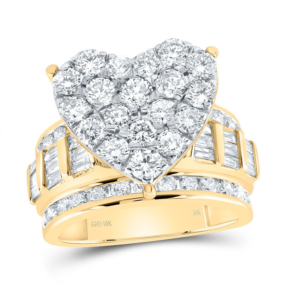 10K Yellow Gold Diamond Fashion Heart Ring 3 Cttw - Splendid Jewellery