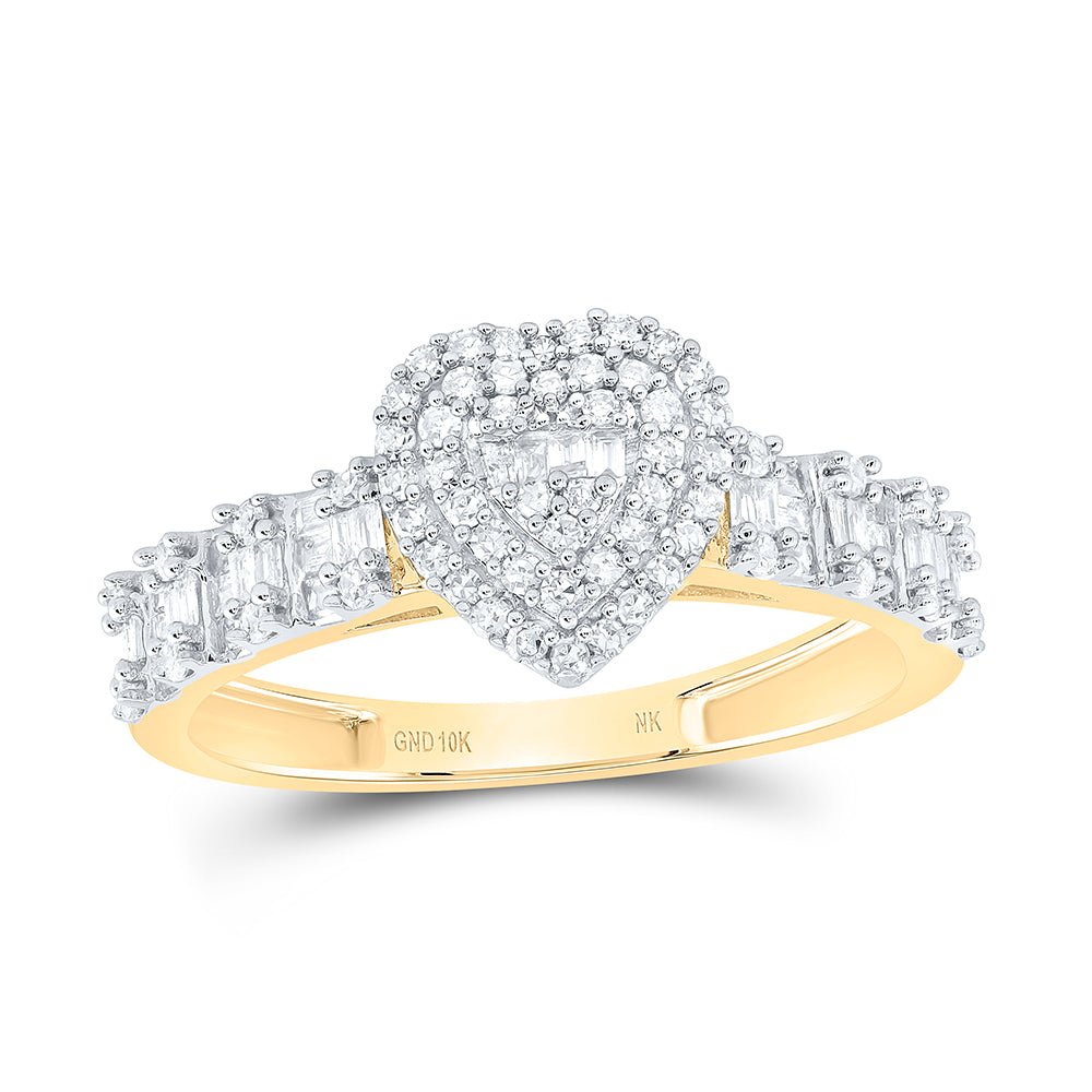 10K Yellow Gold Diamond Fashion Heart Women's Ring 1/2 Cttw - Splendid Jewellery