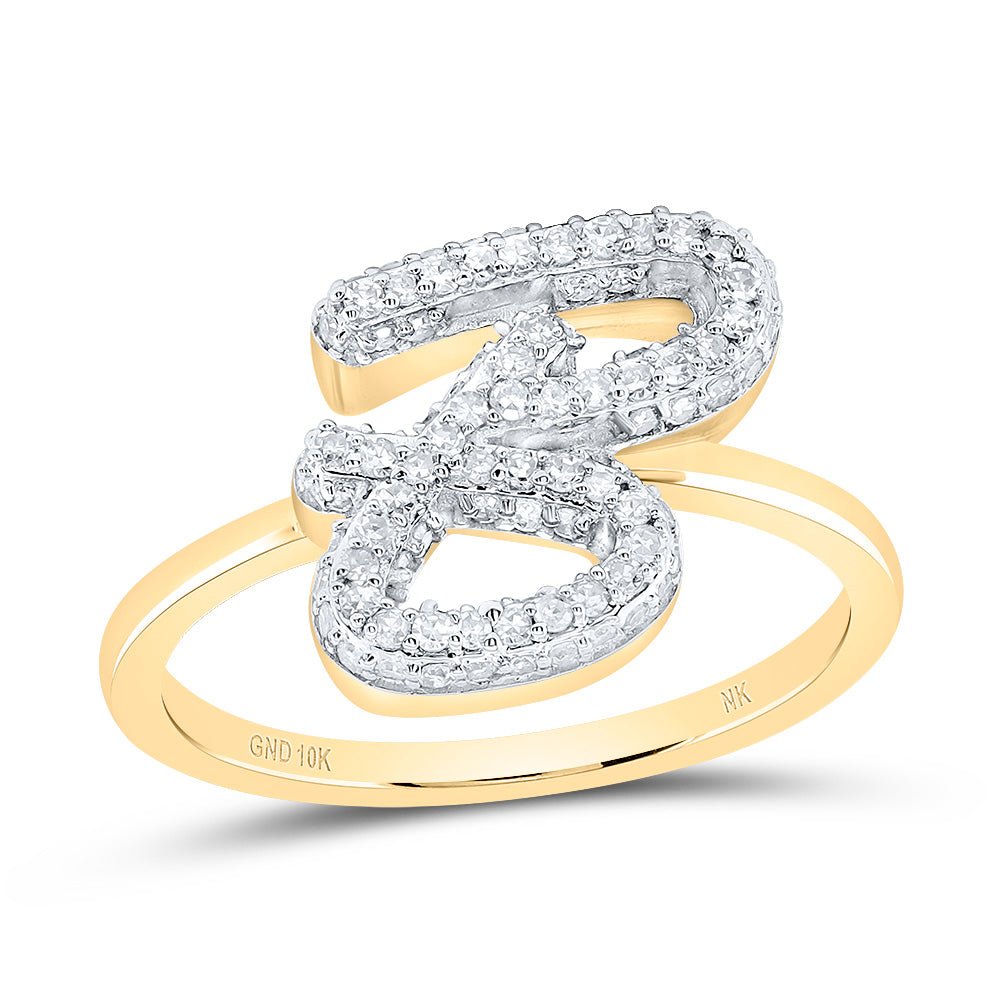10K Yellow Gold Diamond Fashion Initial "B" Ring 3/8 Cttw - Splendid Jewellery