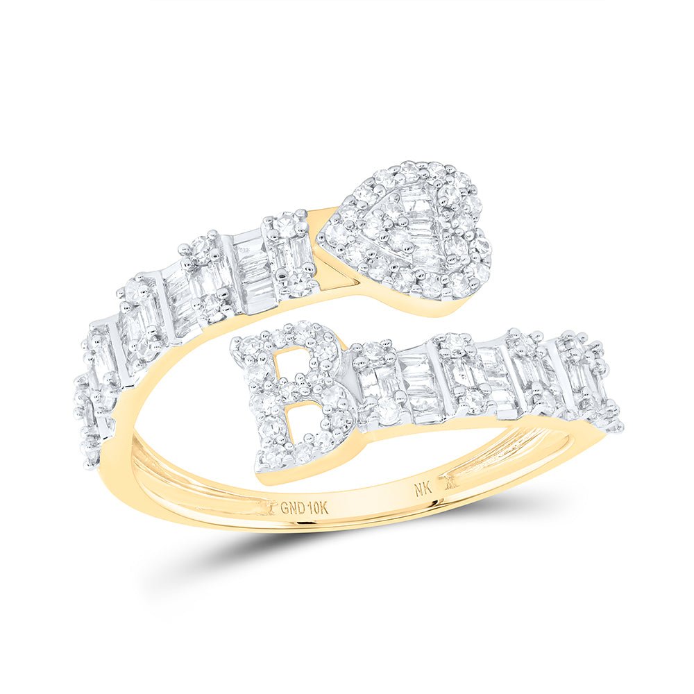 10K Yellow Gold Diamond Fashion Initial "B" Women's Heart Cuff Ring 1/2 Cttw - Splendid Jewellery