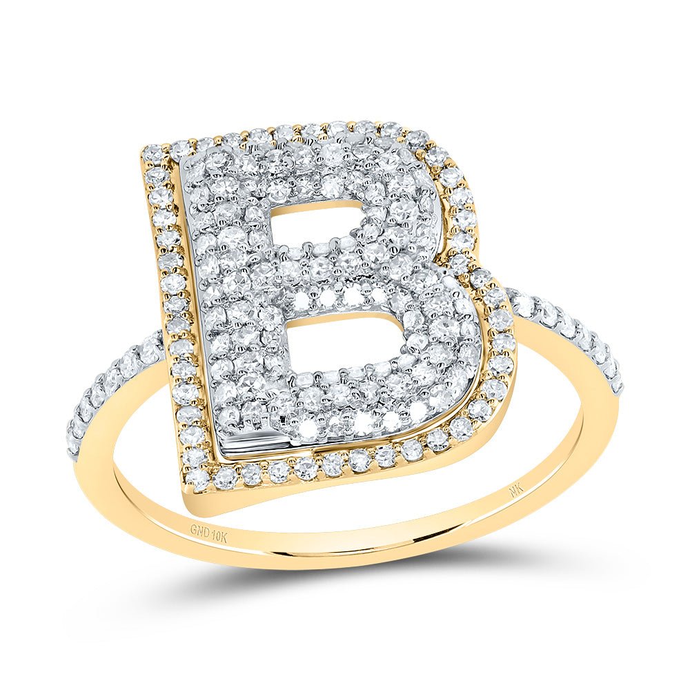 10K Yellow Gold Diamond Fashion Initial "B" Women's Ring 1/2 Cttw - Splendid Jewellery