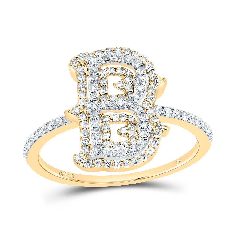 10K Yellow Gold Diamond Fashion Initial "B" Women's Ring 1/2 Cttw - Splendid Jewellery