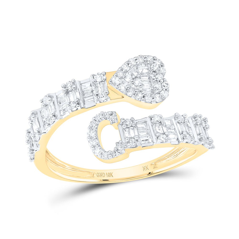 10K Yellow Gold Diamond Fashion Initial "C" Women's Heart Cuff Ring 1/2 Cttw - Splendid Jewellery
