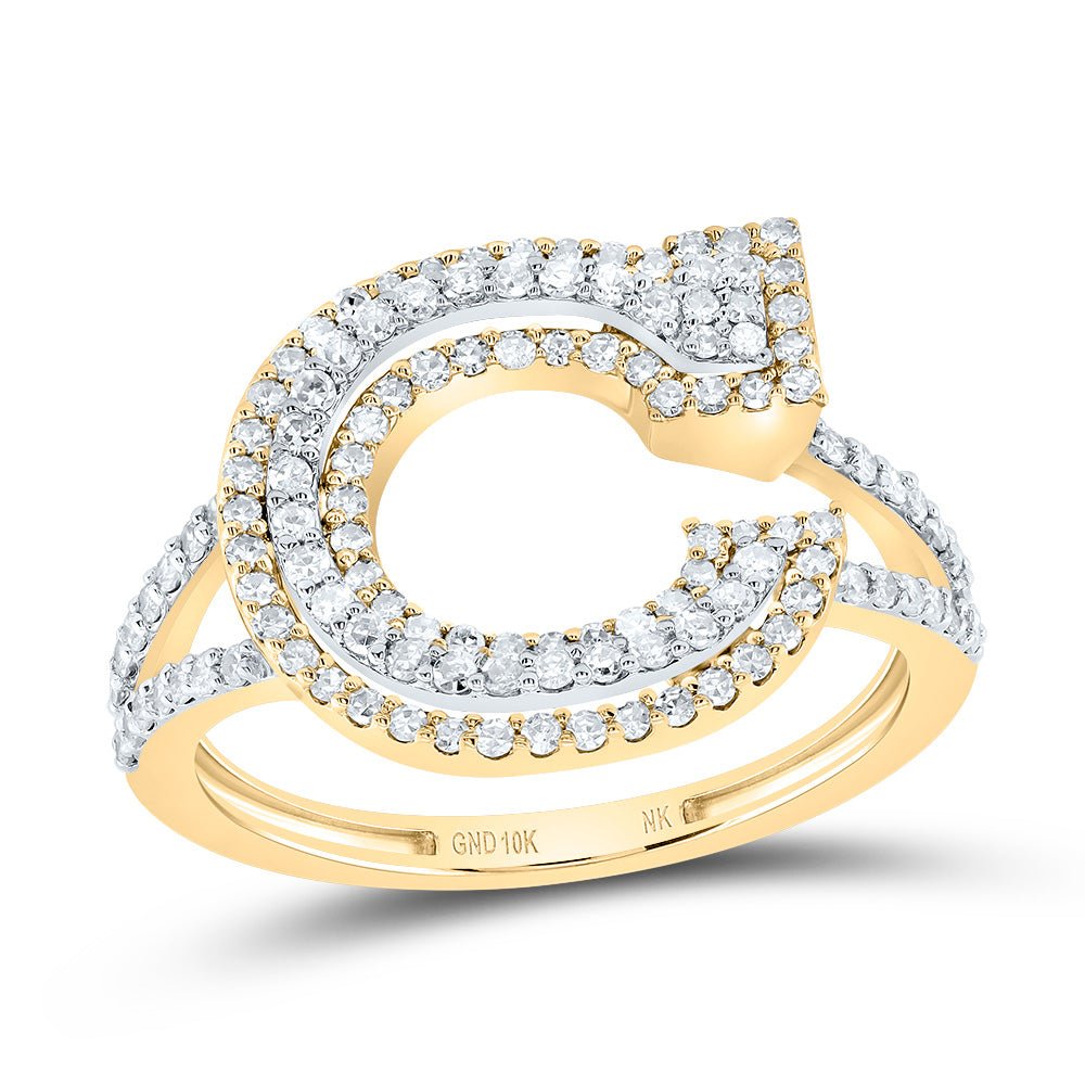 10K Yellow Gold Diamond Fashion Initial "C" Women's Ring 1/2 Cttw - Splendid Jewellery