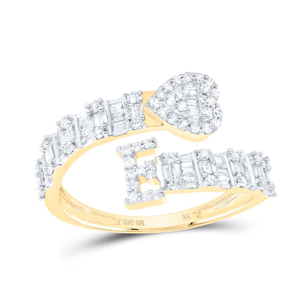 10K Yellow Gold Diamond Fashion Initial "E" Women's Heart Cuff Ring 1/2 Cttw - Splendid Jewellery