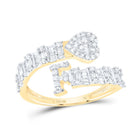 10K Yellow Gold Diamond Fashion Initial "F" Women's Heart Cuff Ring 1/2 Cttw - Splendid Jewellery