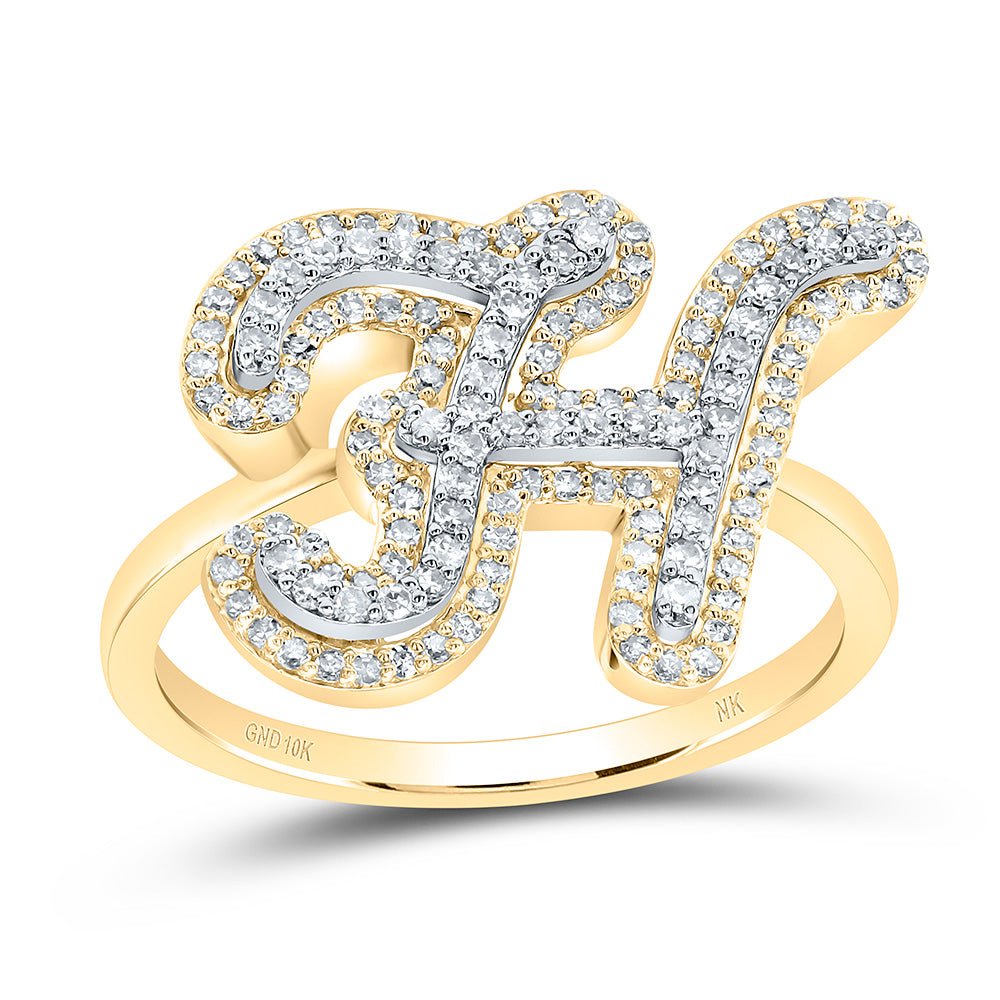 10K Yellow Gold Diamond Fashion Initial "H" Women's Ring 1/2 Cttw - Splendid Jewellery