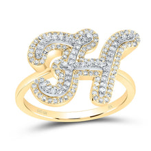 Load image into Gallery viewer, 10K Yellow Gold Diamond Fashion Initial "H" Women's Ring 1/2 Cttw - Splendid Jewellery
