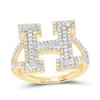 10K Yellow Gold Diamond Fashion Initial "H" Women's Ring 3/4 Cttw - Splendid Jewellery