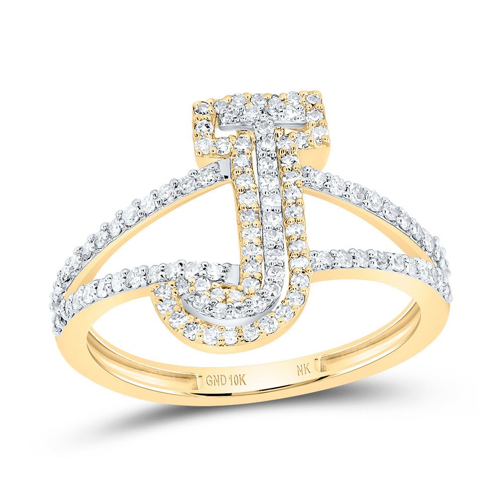 10K Yellow Gold Diamond Fashion Initial "J" Women's Ring 1/2 Cttw - Splendid Jewellery