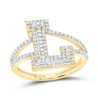10K Yellow Gold Diamond Fashion Initial "L" Women's Ring 1/2 Cttw - Splendid Jewellery