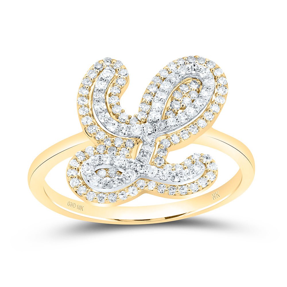 10K Yellow Gold Diamond Fashion Initial "L" Women's Ring 3/8 Cttw - Splendid Jewellery
