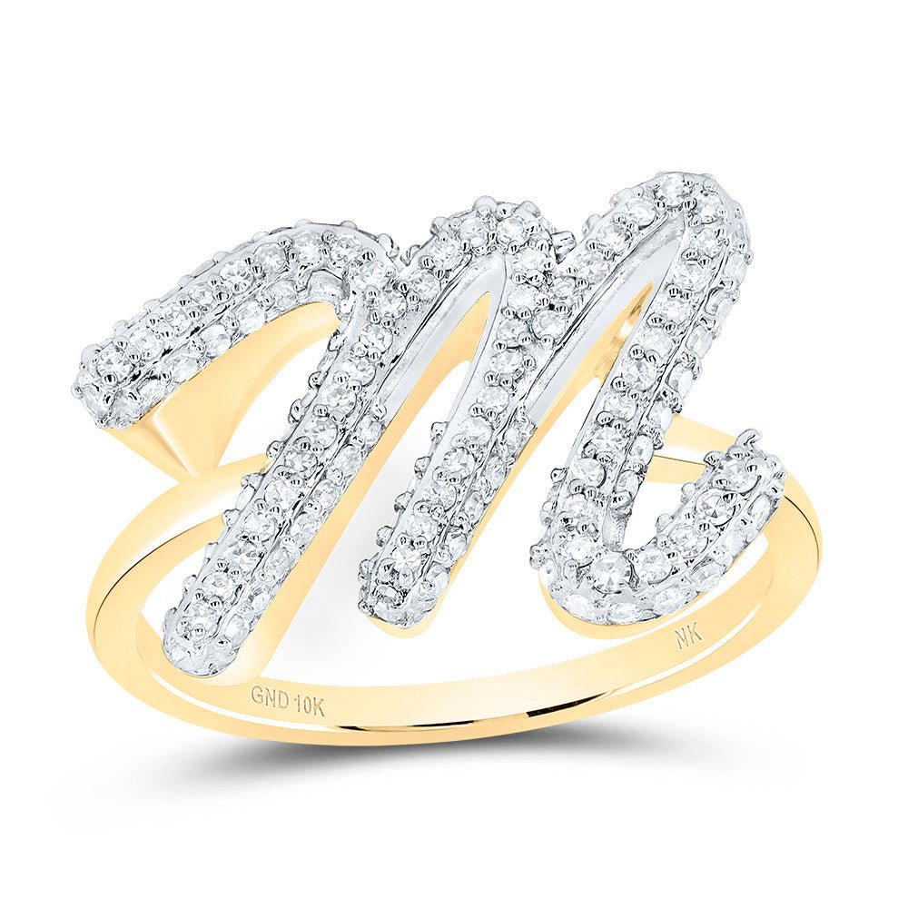 10K Yellow Gold Diamond Fashion Initial "M" Ring 1/2 Cttw - Splendid Jewellery